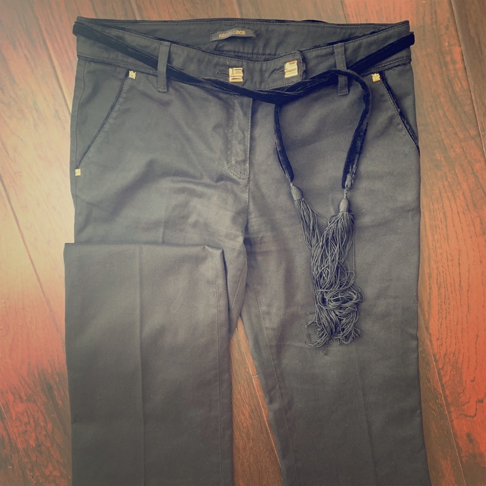 Roberto Cavalli black jeans with tassel belt